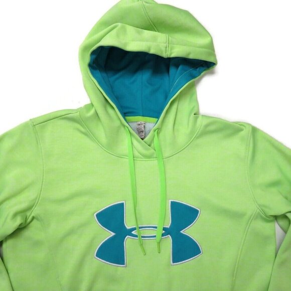 Under Armour Hoodie Storm Big Logo Twist Yellow Womens Small Semi Fitted - Picture 5 of 6